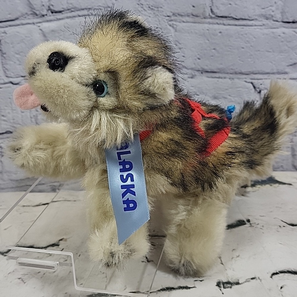 Kipmik Husky Plush‎ Sled Dog Harness Alaska Realistic Fur Blue Eyes 11" Long